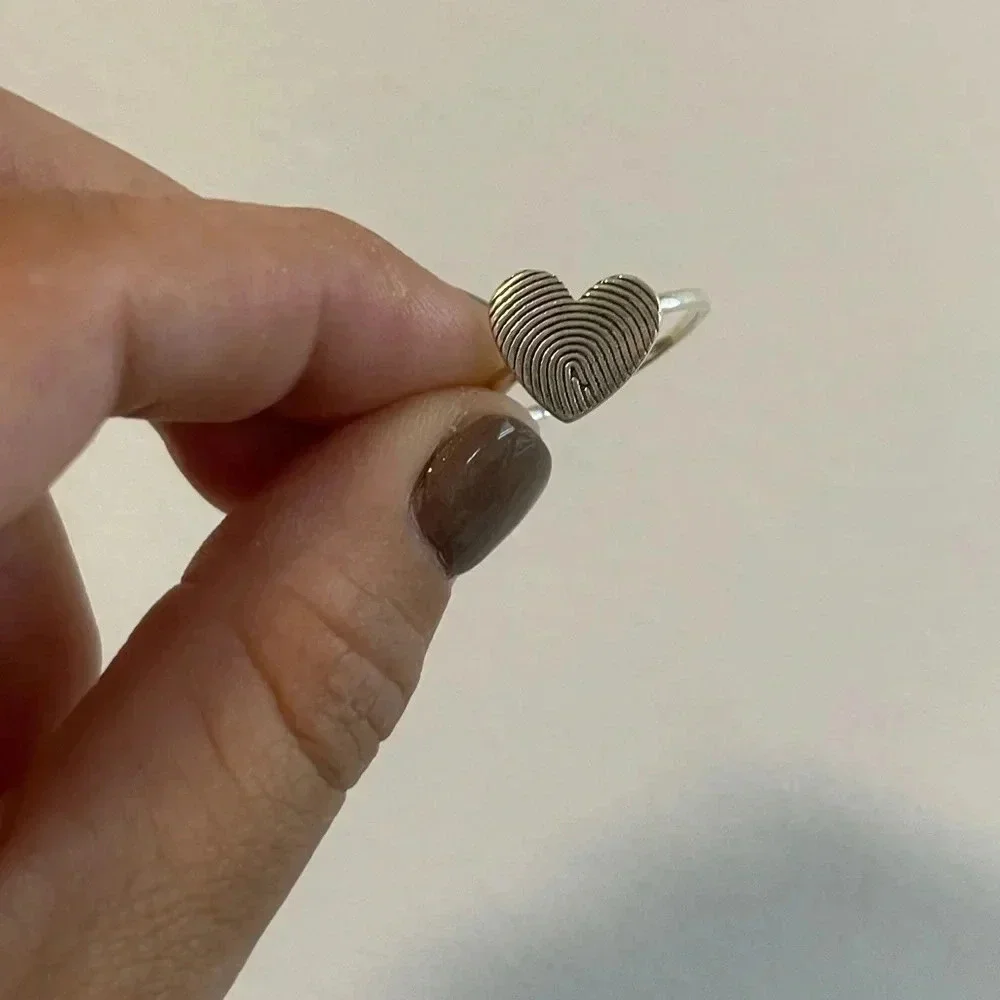 925  Sterling Silver Fingerprint Heart Ring – Size 10